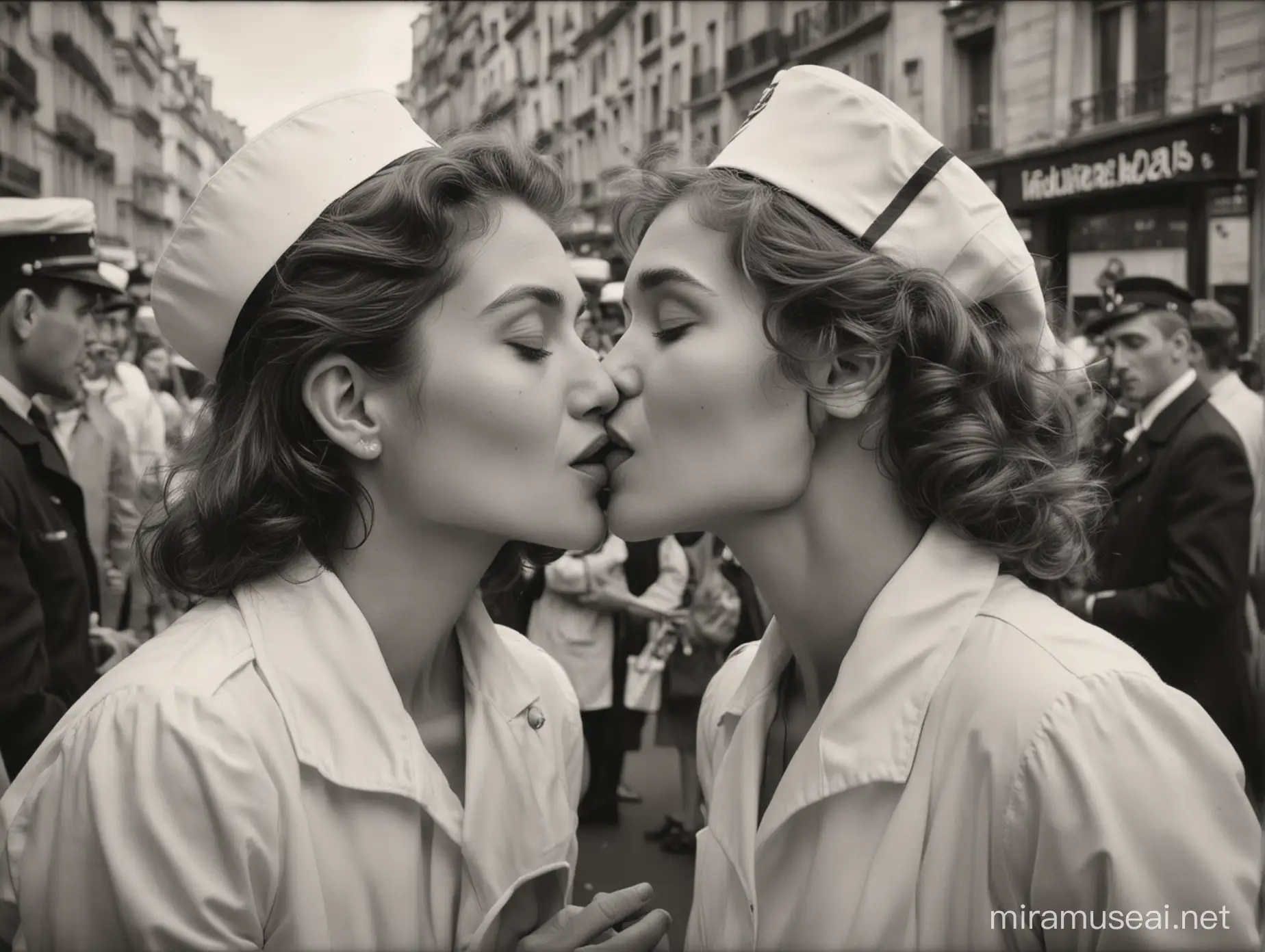 Iconic World War II Victory Kiss Amidst Celebrations in Paris