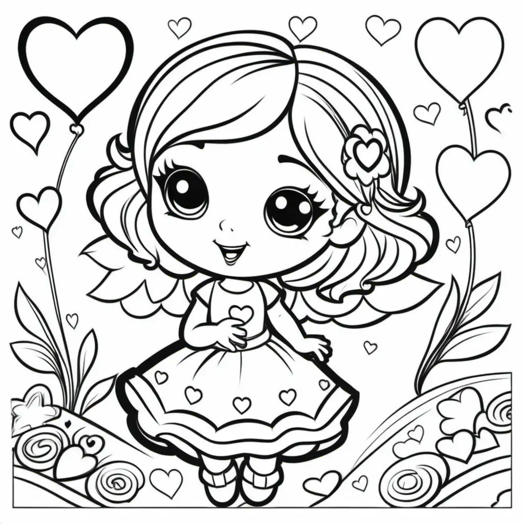 /imagine coloring pages for kids,Valentine's Day party, cartoon style, thick lines, low detail, simple, no shading, black and white - - ar 85:110