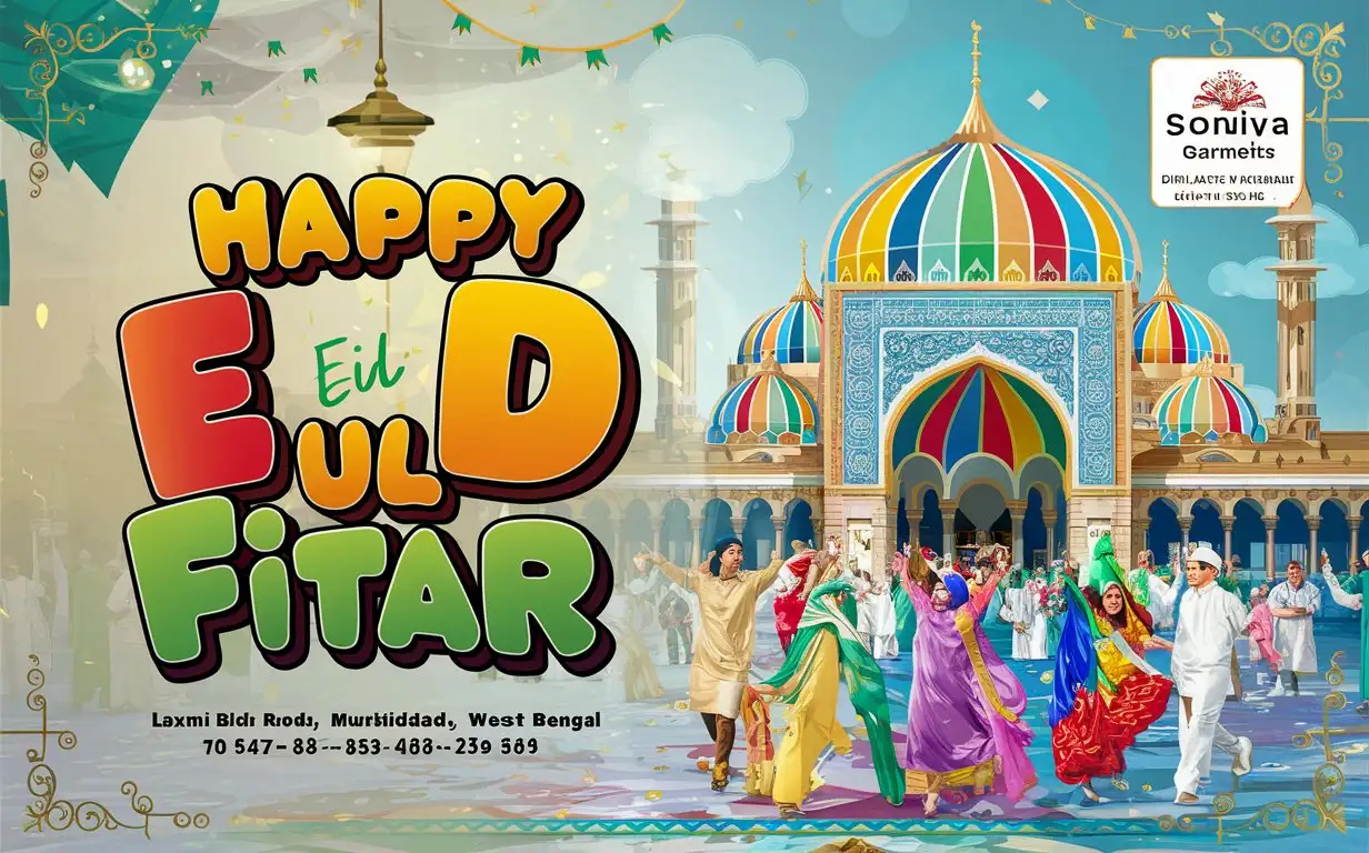 Happy Eid ul Fitar Banner Square , background futures a Masjid and other people

SONIYA GARMENTS, Laxmi Bidi Road, Dhulian, Murshidabad (W.B.) Mob No. 7872173534
