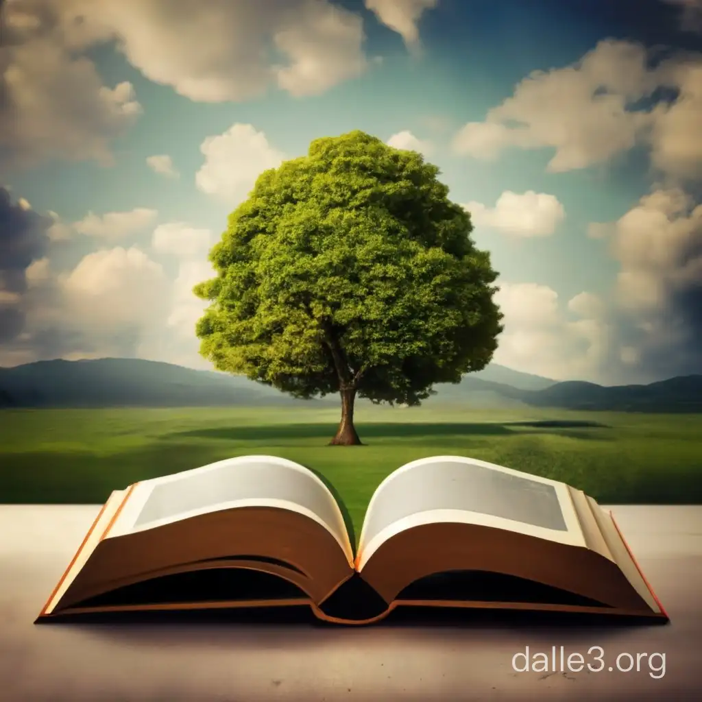 Serene Reading Ambiance with Open Book and Tree | Dalle3 AI