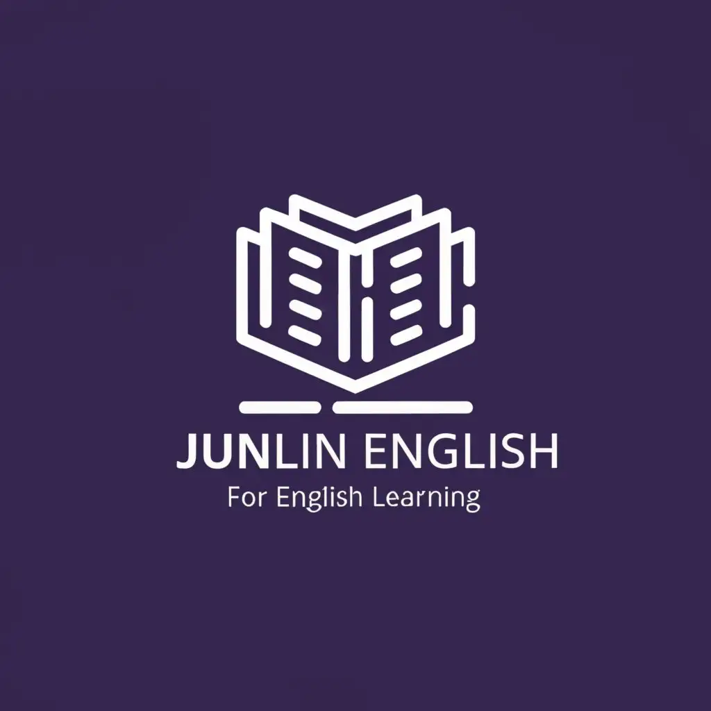 a logo design, with the text 'JUNLINENGLISH; FOR ENGLISH LEARNING', main symbol: ENGLISH BOOK, FOUNDATION, PURPLE BACKGROUND, Moderate, be used in Education industry, clear background