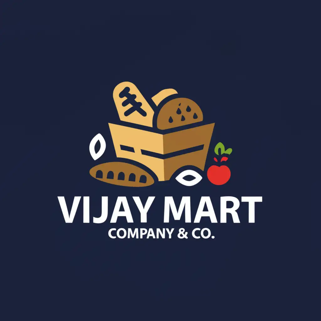 a logo design,with the text "VIJAY MART

Vijay Company & Co.", main symbol:daily eating items,Moderate,be used in Home Family industry,clear background