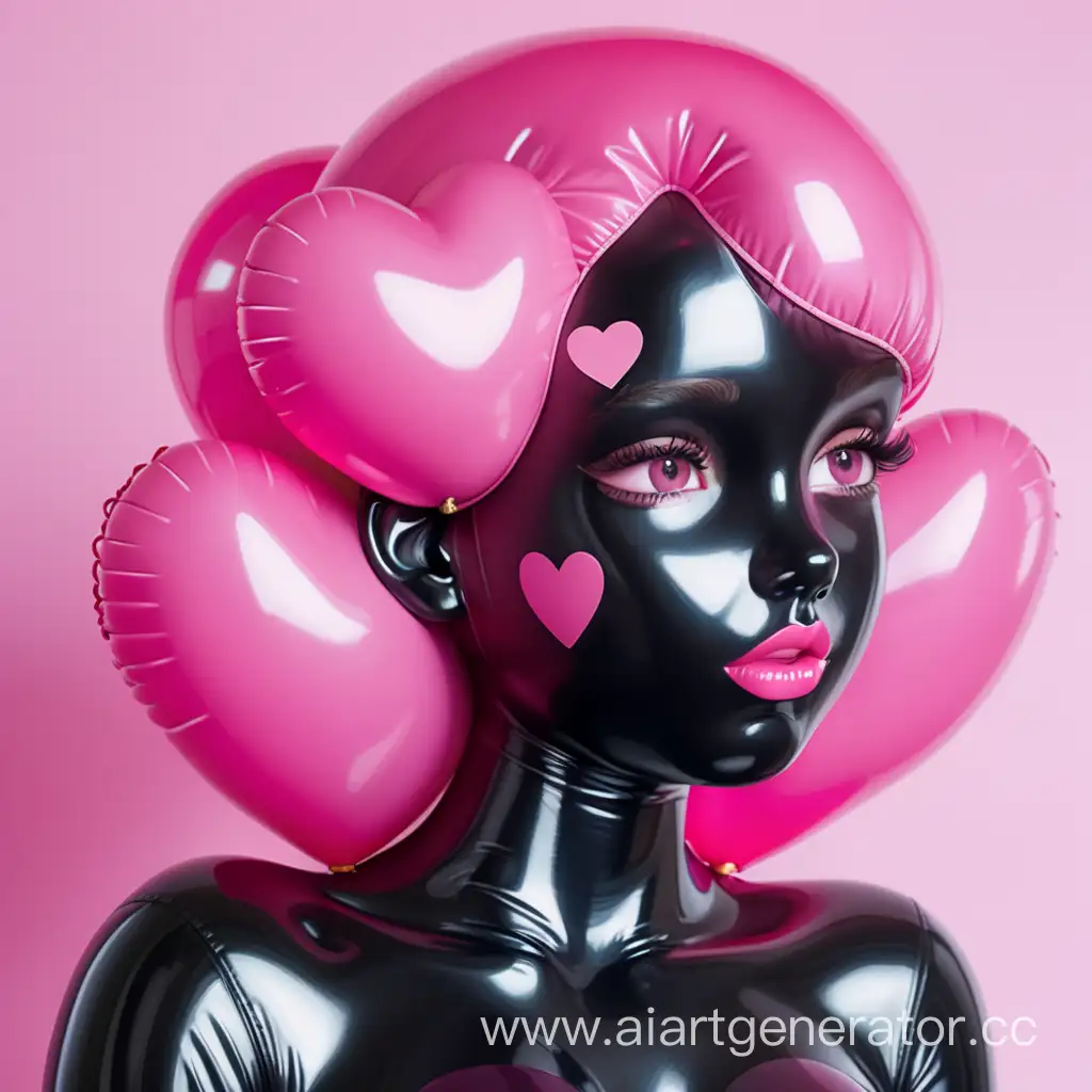 Latex-Girl-with-Inflatable-Black-Skin-and-Pink-Rubber-Hair-adorned-with-Hearts