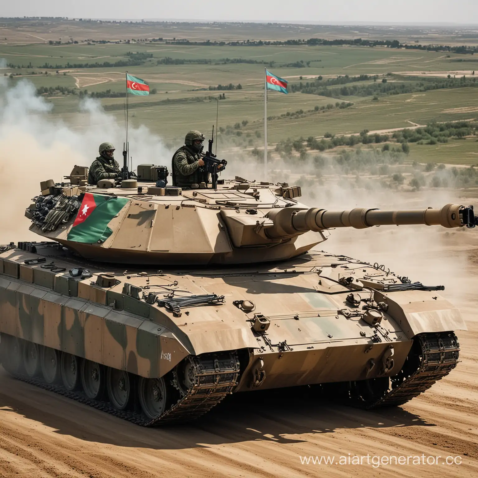 Самый современный и большой танк с самыми смертоносными видами оружия с флагом Азербайджана