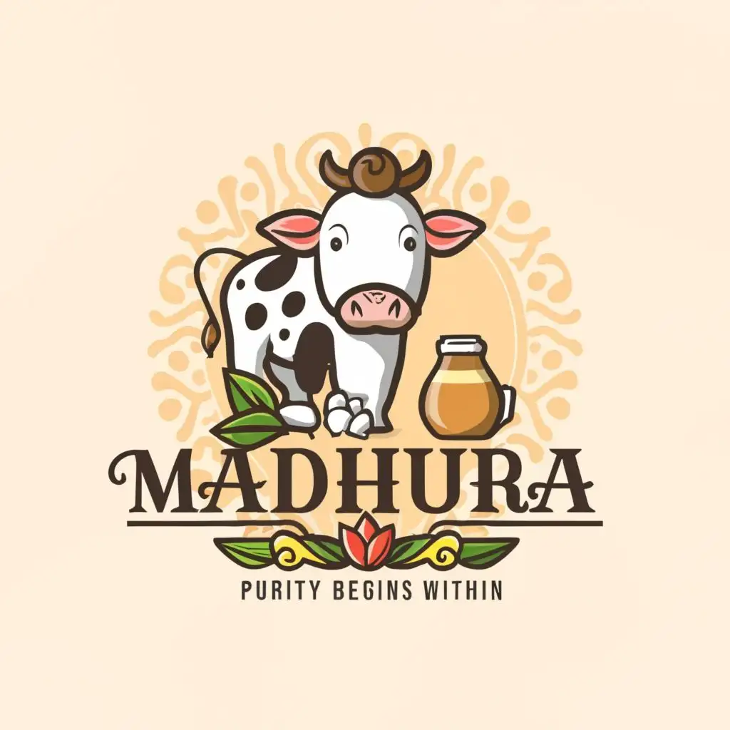 LOGO-Design-for-Madhura-Embodying-Purity-with-Cow-Milk-and-Ghee-Motif