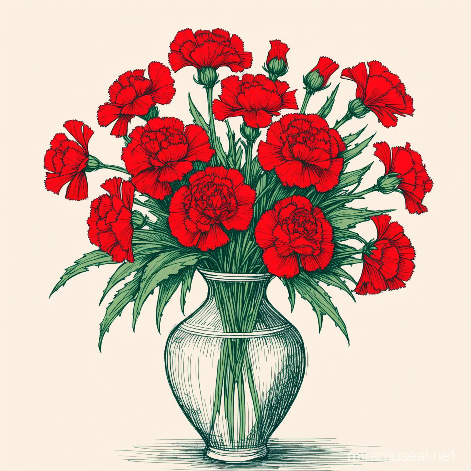 desenho de "vaso com cravos vermelhos"