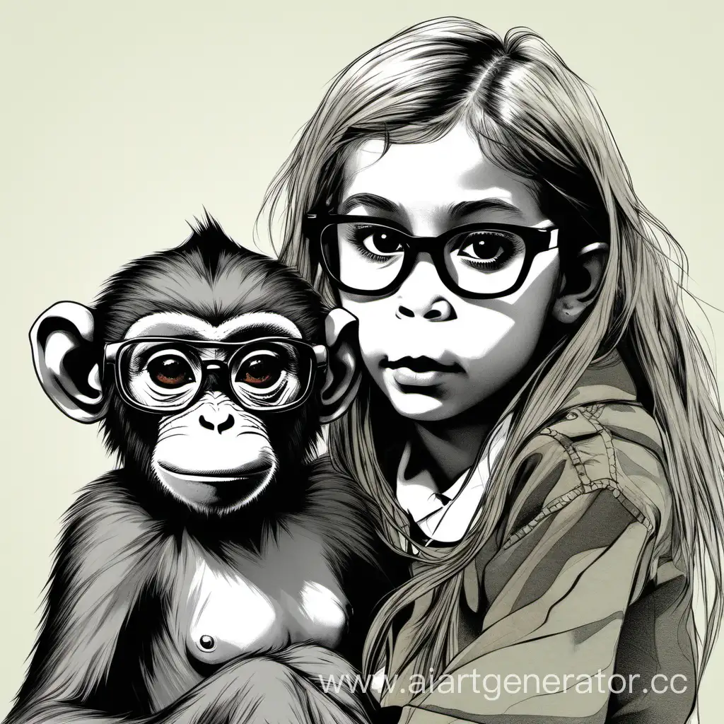 Curious-Monkey-Observing-a-Girl-with-Glasses