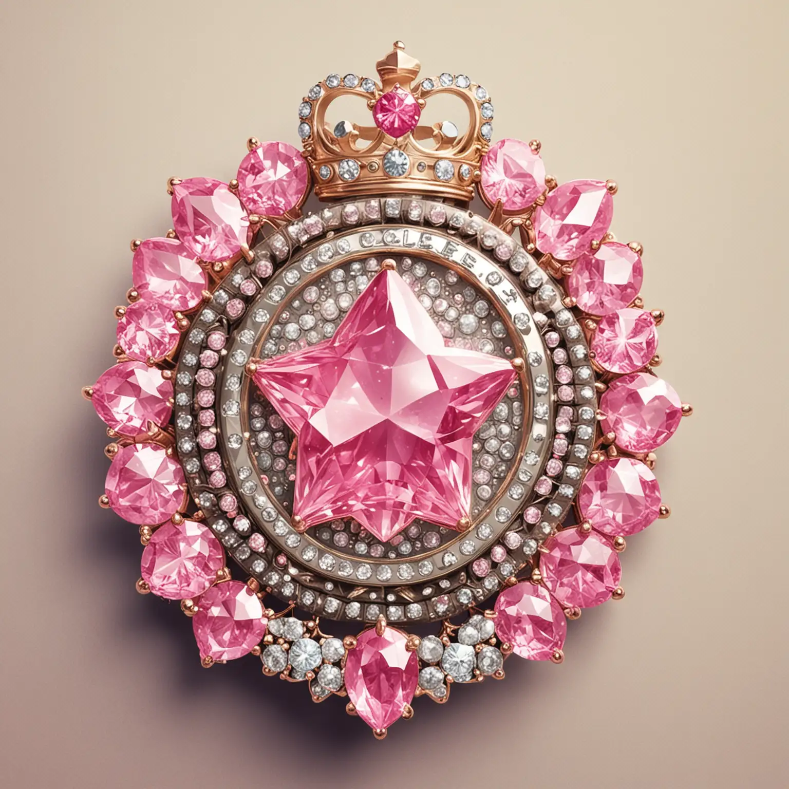 A cartoon police badge with a Princess tiara and pink gemstones and no letters