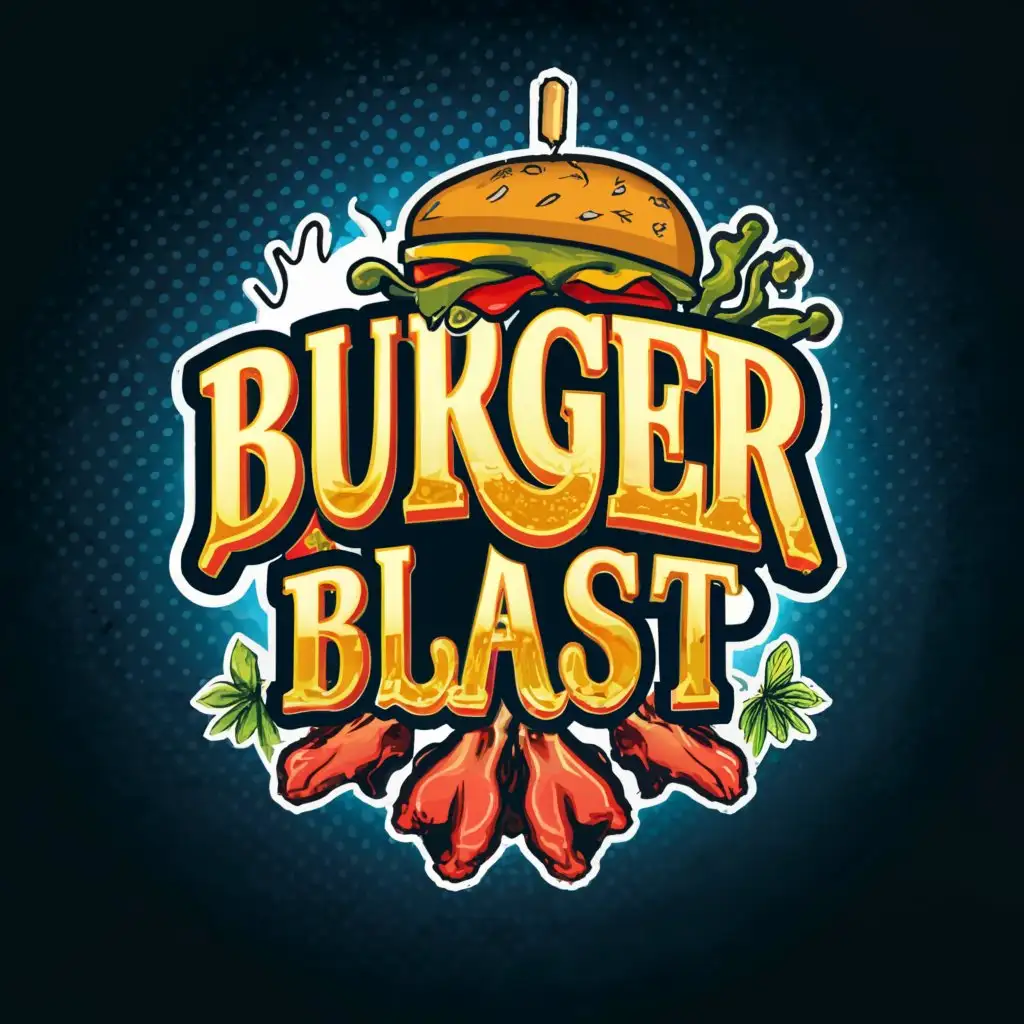 LOGO-Design-For-Burger-Blast-Delicious-Burgers-and-Chicken-Wings-Emblem-for-Restaurant-Industry
