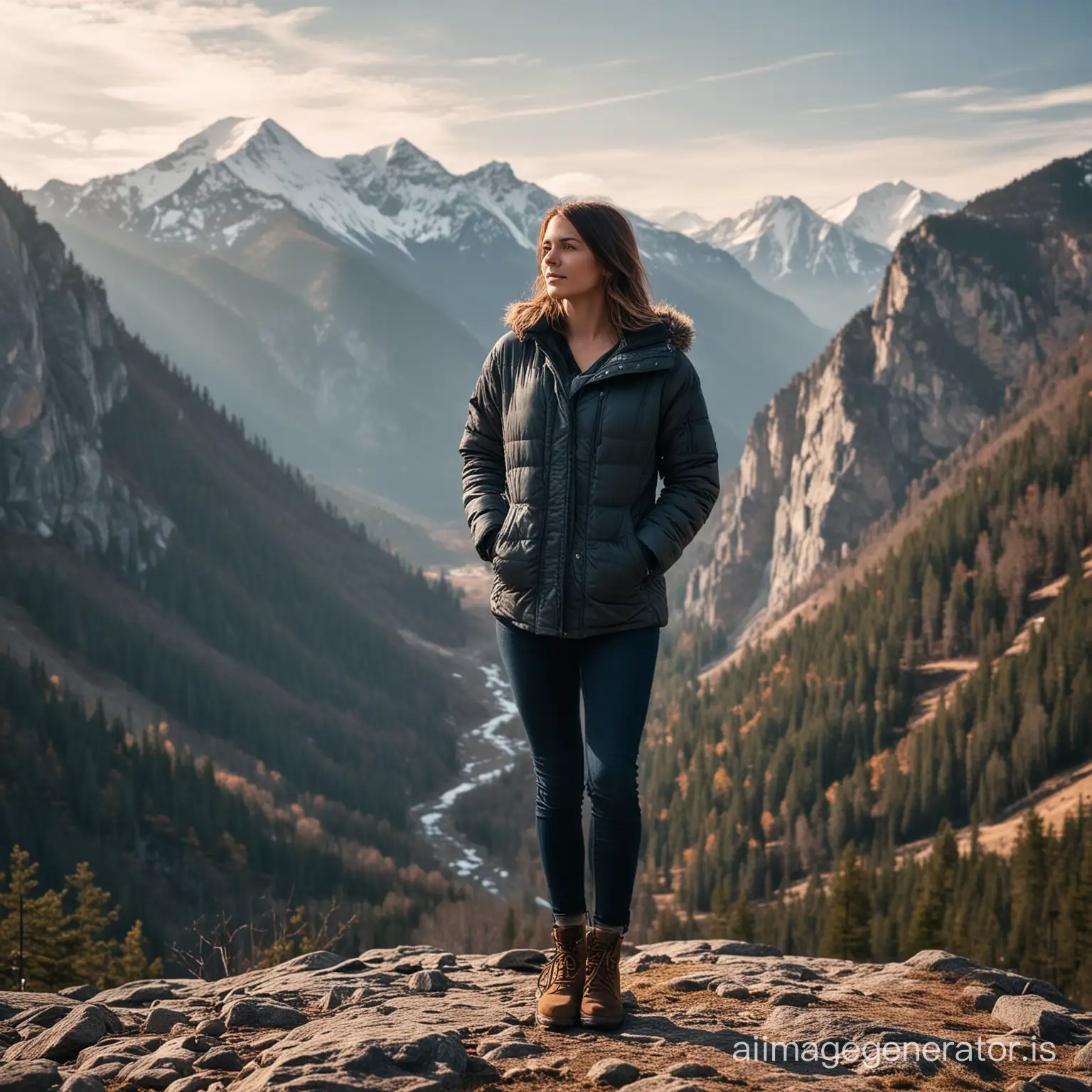 Young Adult Female  full body mountain background