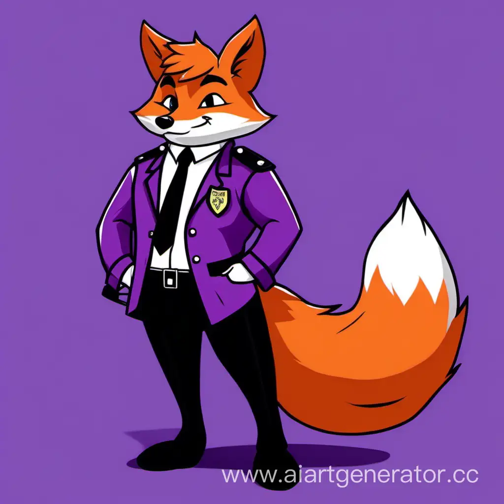 Furry-Fox-Security-Guard-with-Purple-Costume-and-Ginger-Tail