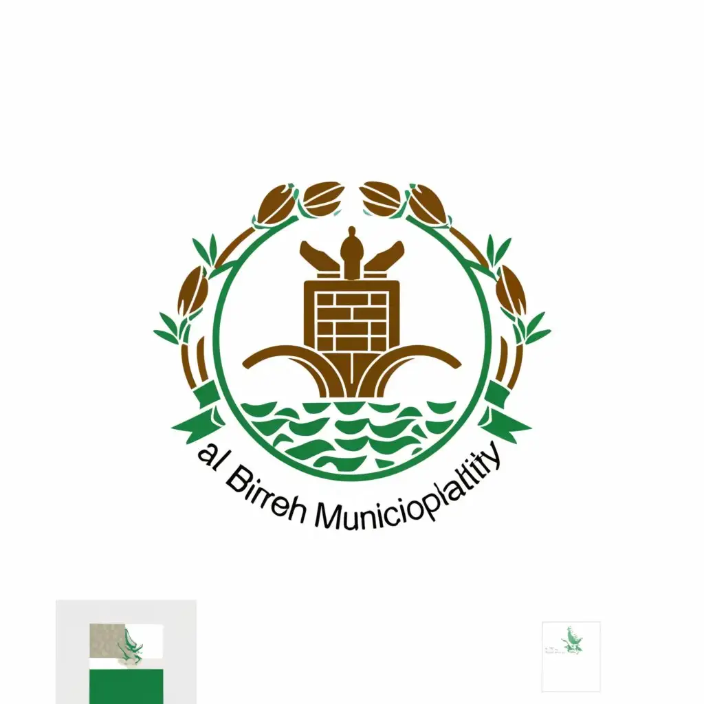 a logo design,with the text "Al-bireh municipality", main symbol:A logo for a municipality in Palestine should include the Palestinian flag, a water well symbol, an olive branch, and a Palestinian eagle. The logo should represent the city of Al Bireh and should be inside a circle.,Minimalistic,be used in Nonprofit industry,clear background