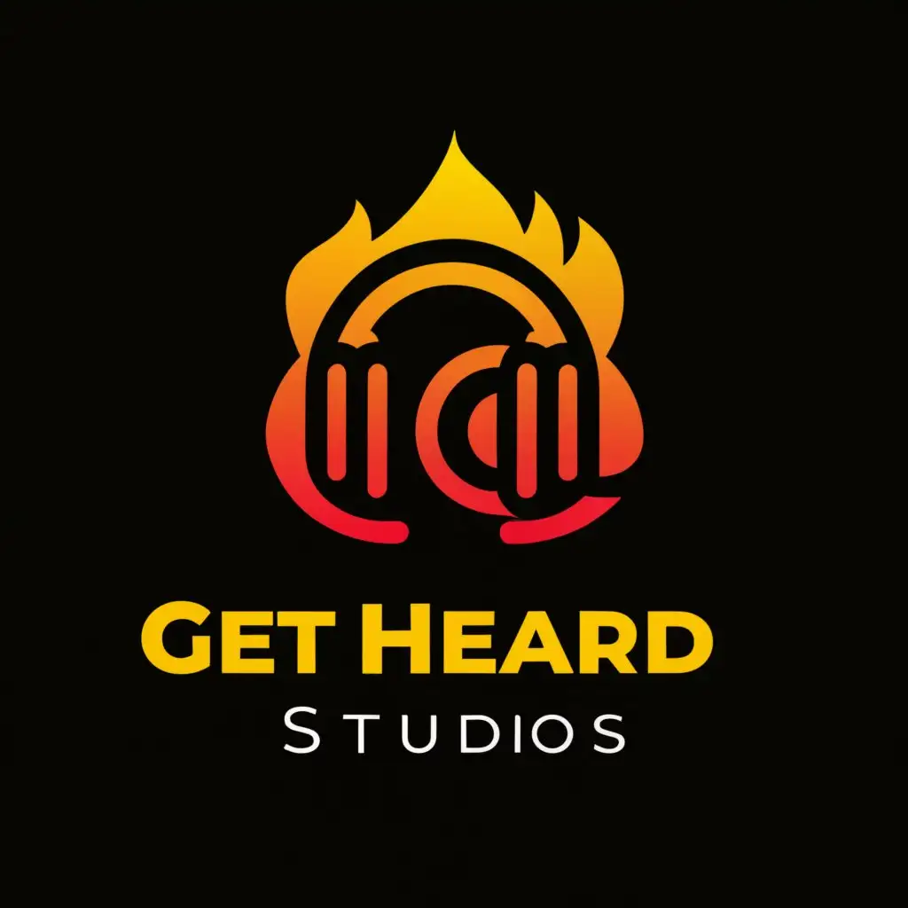 a logo design,with the text "Get Heard Studios", main symbol:Headphones on Fire,complex,be used in Entertainment industry,clear background