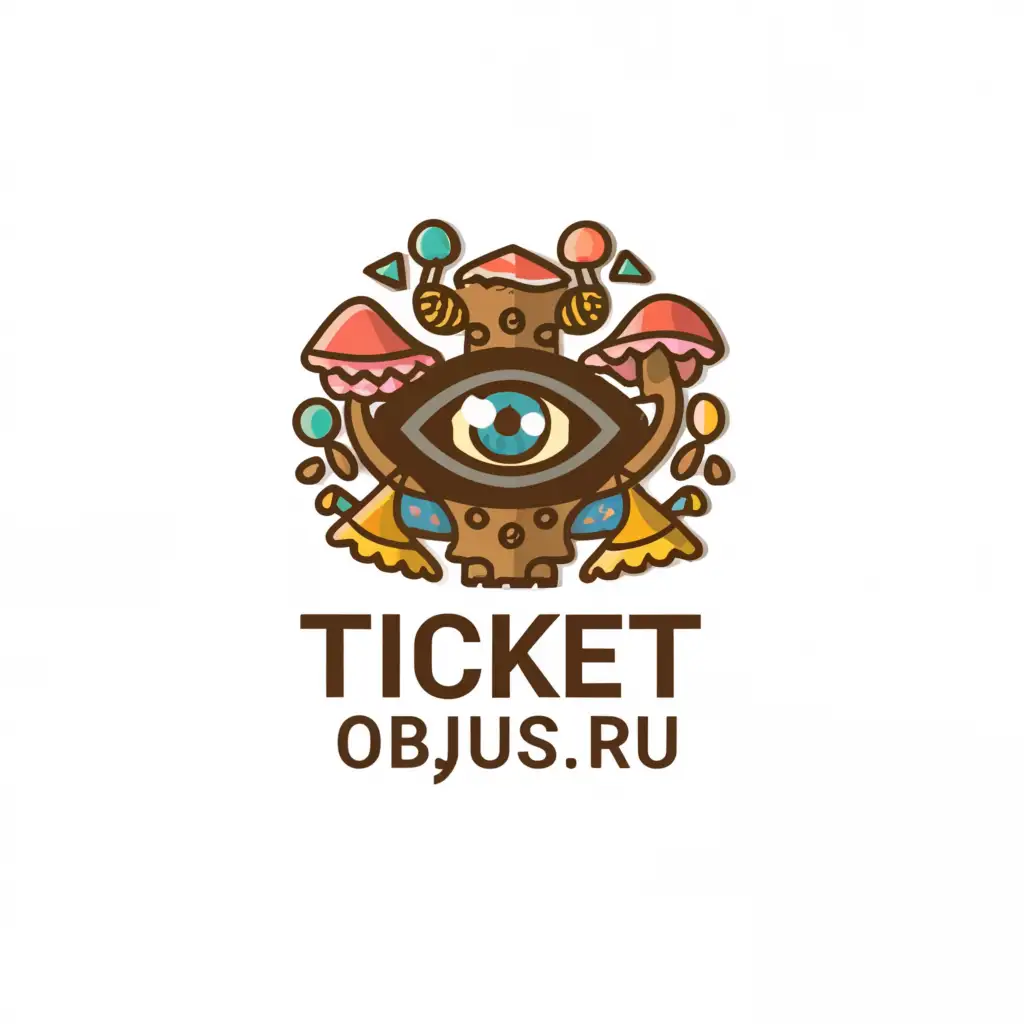 a logo design,with the text "Ticket Orjus.Ru", main symbol:Eye, purple, mushrooms,complex,be used in Religious industry,clear background