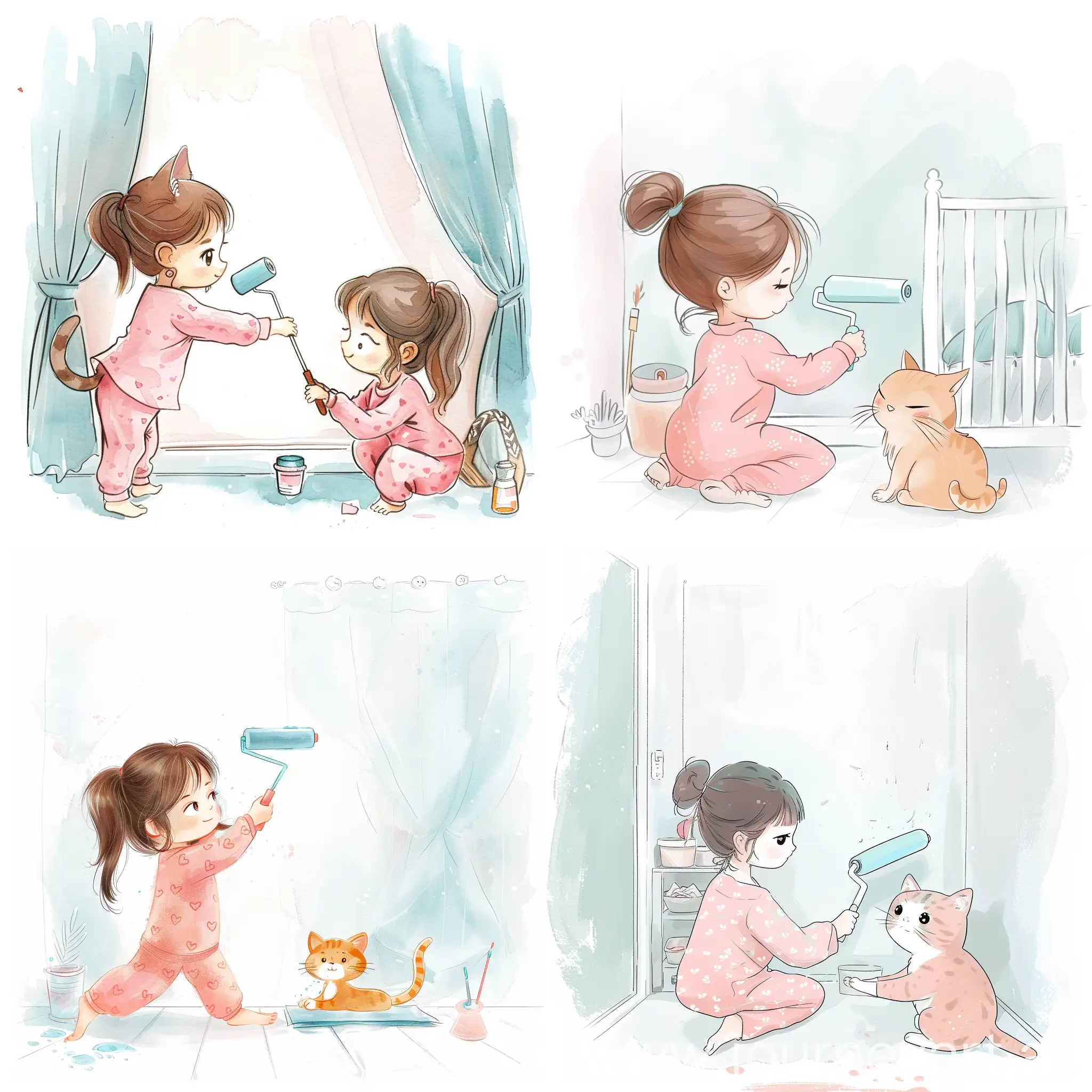 Adorable-Artist-Cat-Painting-a-Dreamy-Wonderland-in-Pink-Pajamas