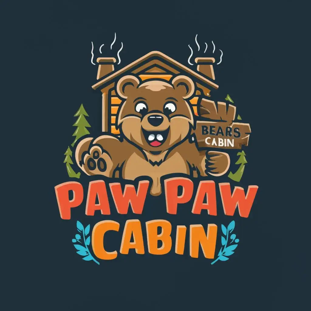 a logo design,with the text "Paw Paw Bears Cabin", main symbol:Cabin bear Tik tok,complex,be used in Entertainment industry,clear background