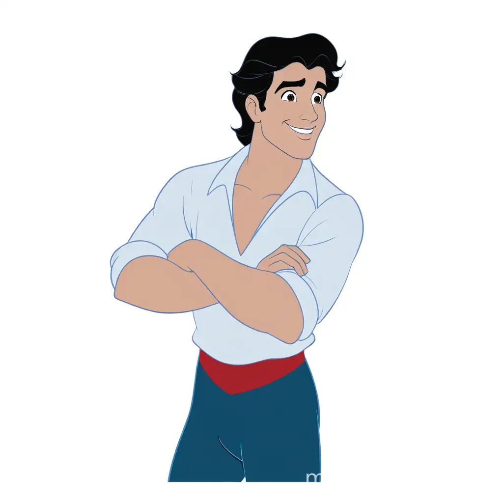Prince Eric from Disney, vector art, minimalist, colored illustration with a black outline,