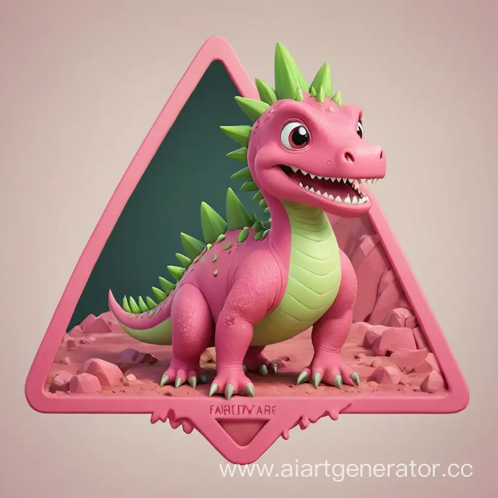 The logo is a pink kind dinosaur with green spikes inscribed in a triangle