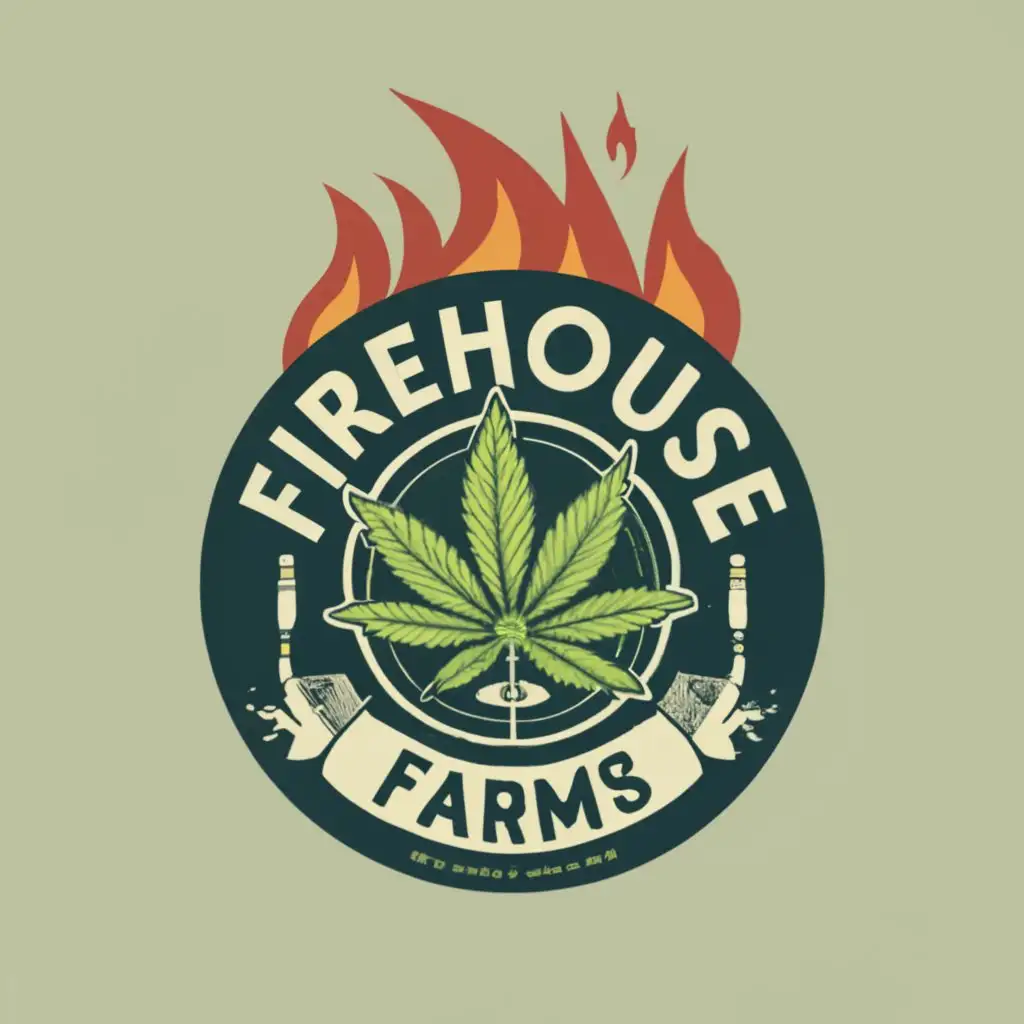 logo, Cannabis Firefighter Logo, with the text "FIREHOUSE FARMS", typography