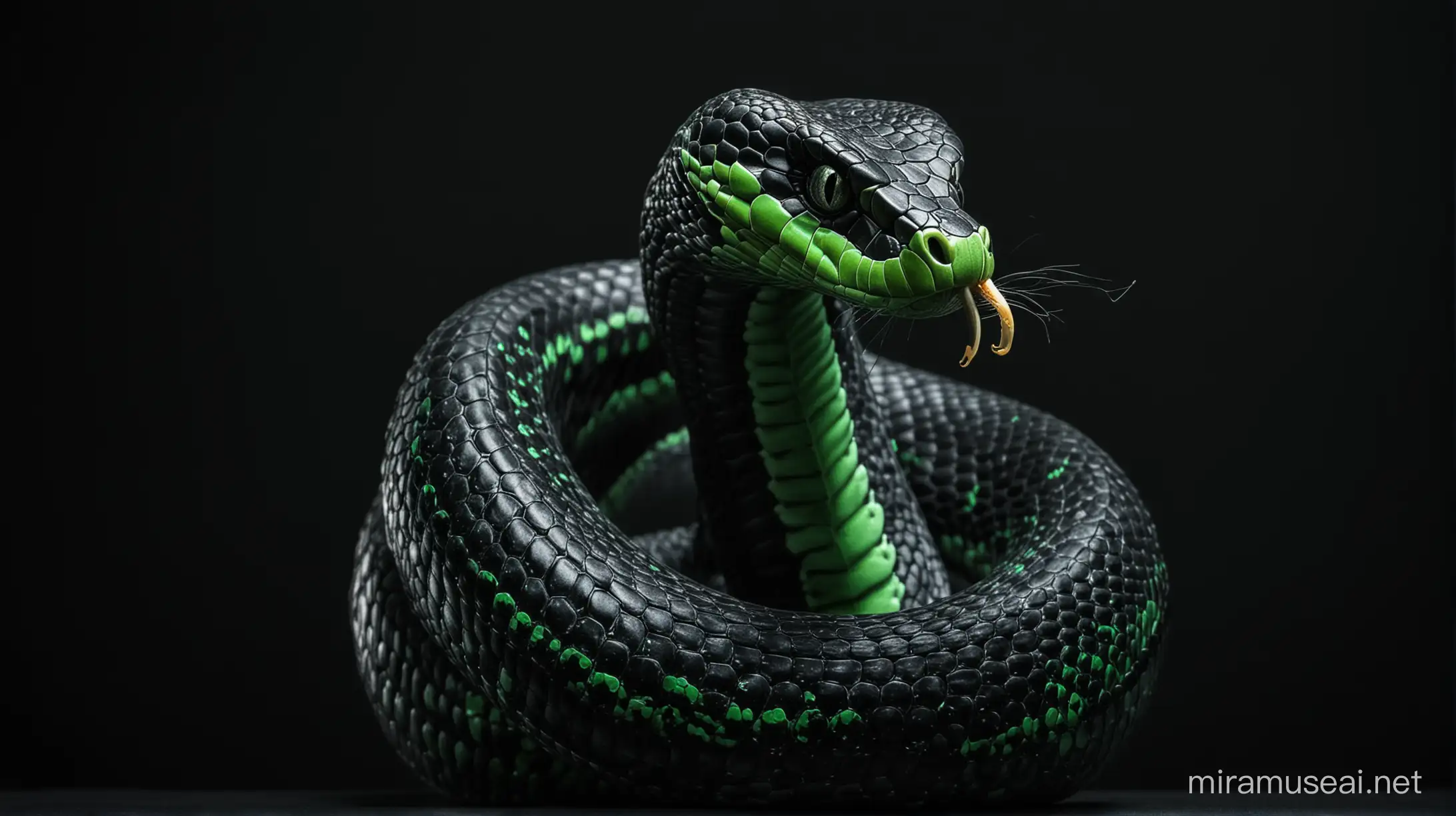 Black and Green Cobra Snake on Dark Background
