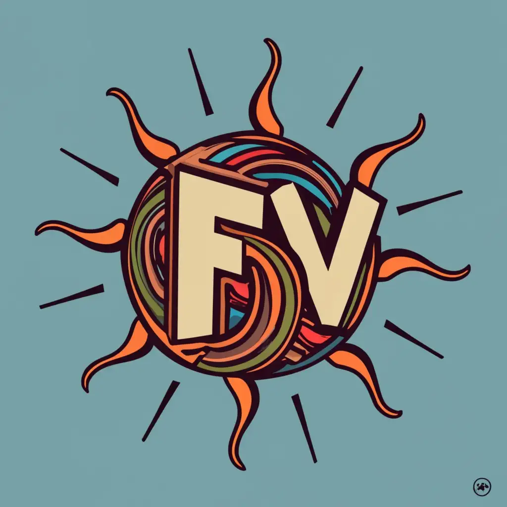 logo, sun, with the text "FV", typography