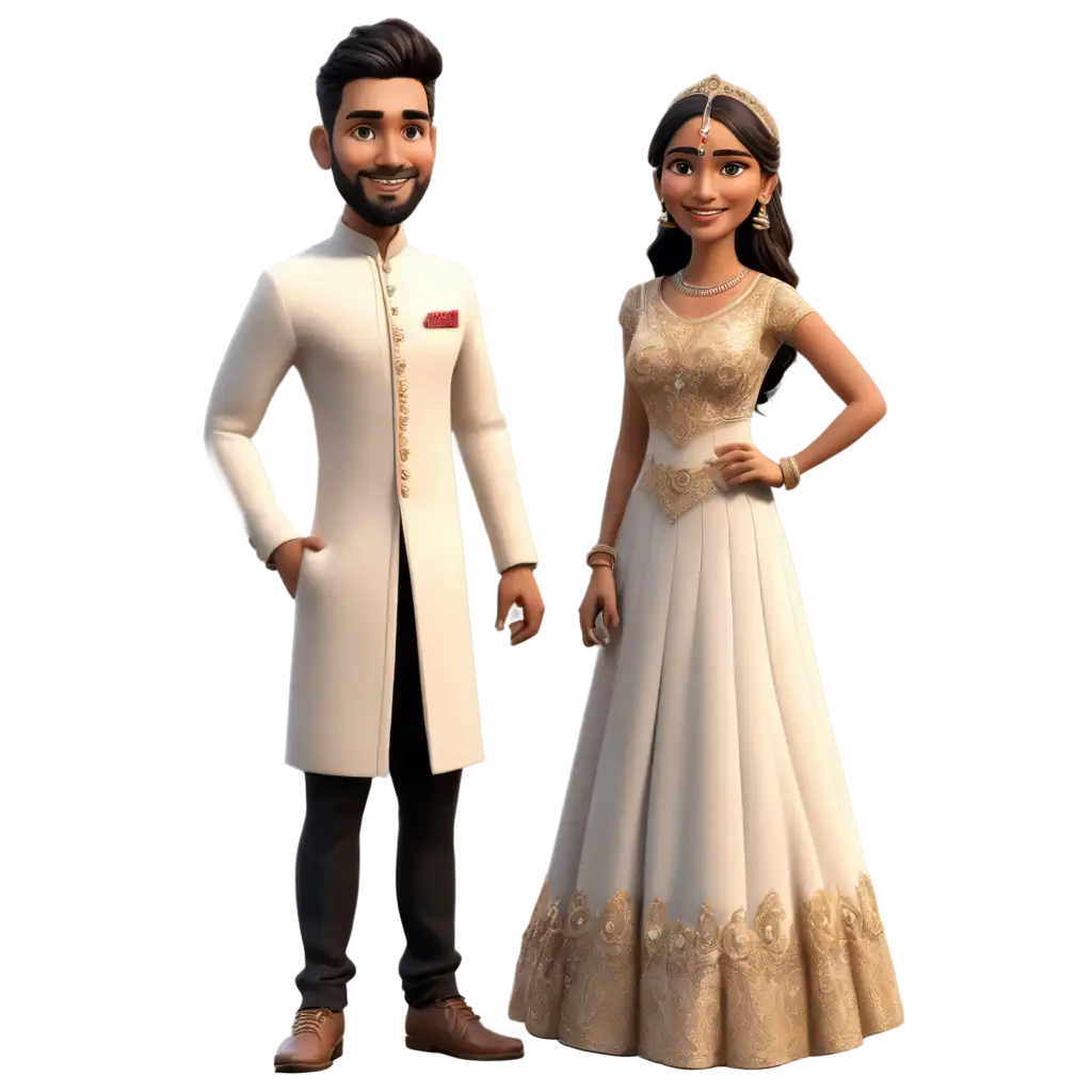 indian wedding caricature bride and groom standing