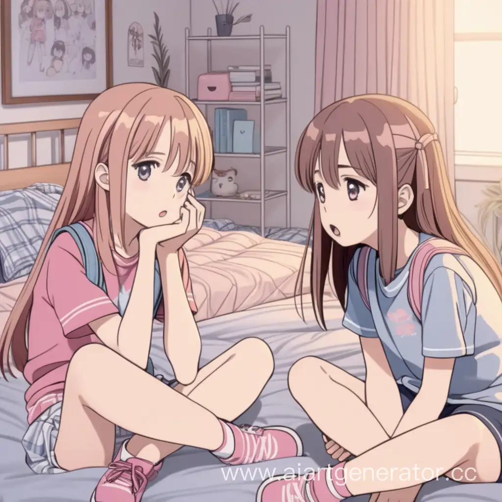 Две девочки на ночевке скучаю, думают чем заняться. В стиле аниме