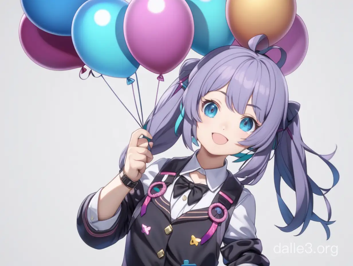 IRyS from hololive holding 3 balloons