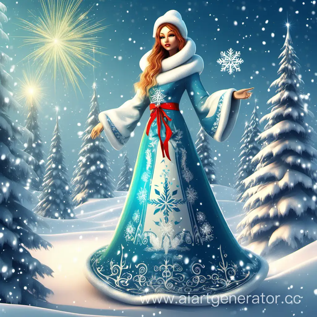 Snow-Maiden-Adorning-Stilsofts-New-Year-2024-Christmas-Tree-with-Snowy-Delight