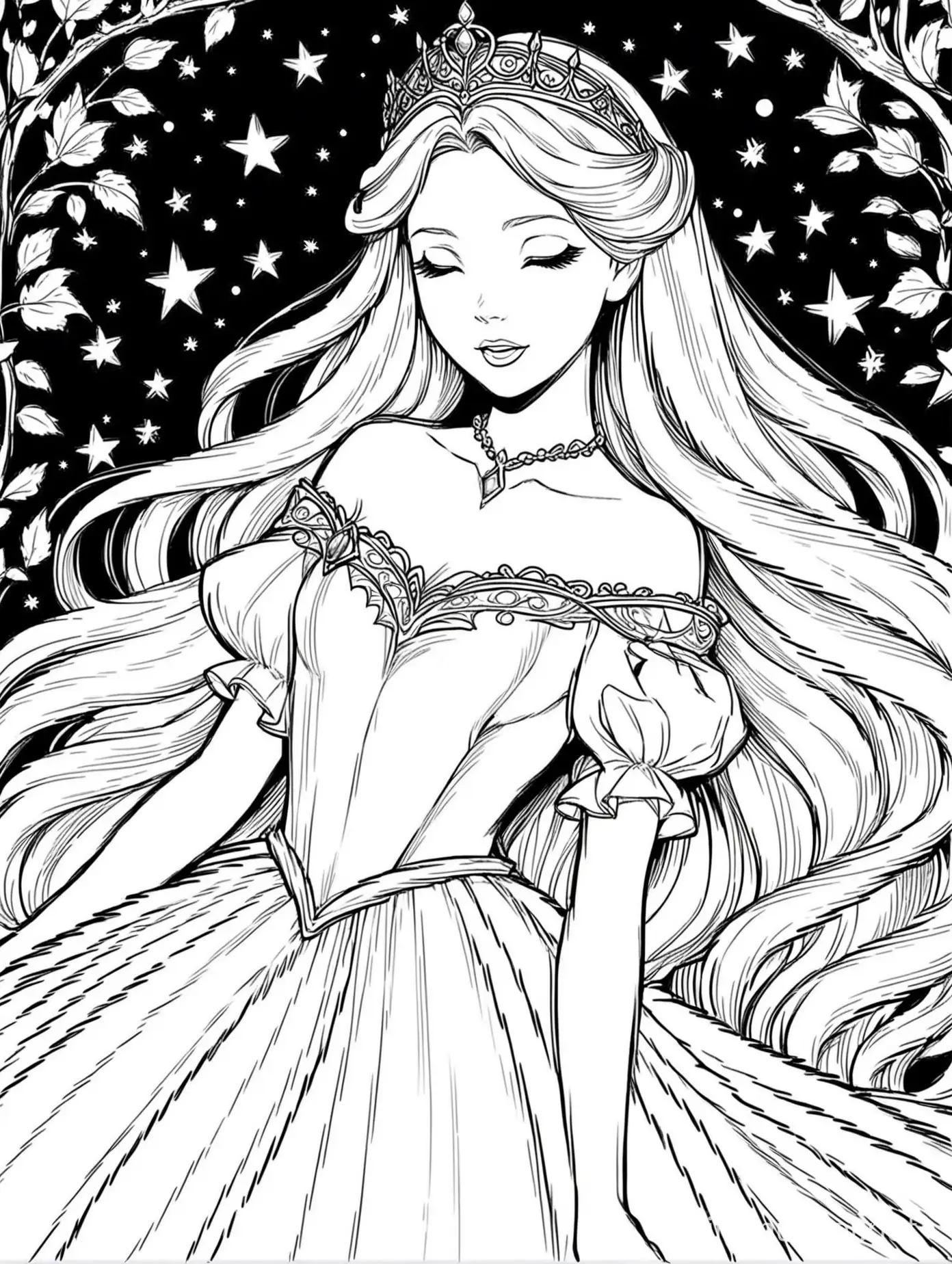 Disney Princess Aurora Coloring Page Black and White Illustration of Sleeping Beauty