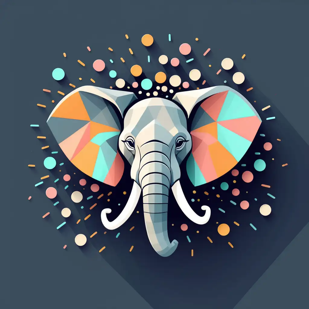 Modern Geometric Brand Logo with Abstract Elephant Ears and Confetti Burst