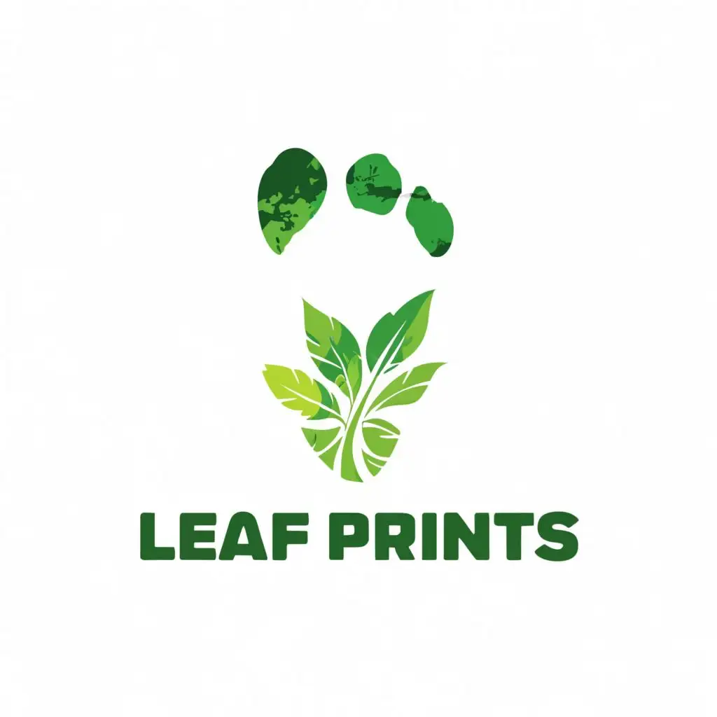 logo, main symbol is leaf and make it a shape of feet, with the text "Leaf Prints", typography