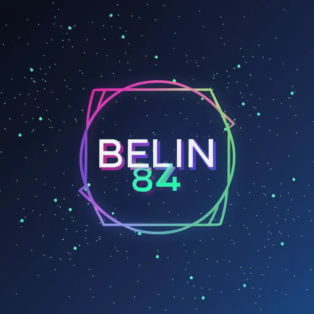 a logo design,with the text "BELIN84", main symbol:Text: "BELIN84"

Main Symbol: Draw the text "BELIN84" in a minimalist and futuristic style, characterized by a clean and geometric design. The letters are arranged linearly and slightly inclined upwards, with rounded edges that give a modern touch. The text is thick and uniform, with a slight variation in thickness to create a depth effect. The luminous border around the text is a key element of the design, emitting an intense and pulsating light reminiscent of neon lights. This luminous border can vary in color or be multicolored, creating a lively and dynamic effect similar to that of disco lights. Make sure the text has a luminous border emitting colors like disco lights, creating a lively and festive effect.

Background: In the vastness of the universe lies the nebula "Unfathomable", an enigma wrapped in the colors of the unknown. Explore its cosmic depths, where ancient secrets and unbridled ambitions intertwine in a stellar ballet. Among the nebulae and stars, epic battles unfold for galactic dominance and for the discovery of truths that could change the course of destiny. Complex, clear background.
,complex,be used in Events industry,clear background