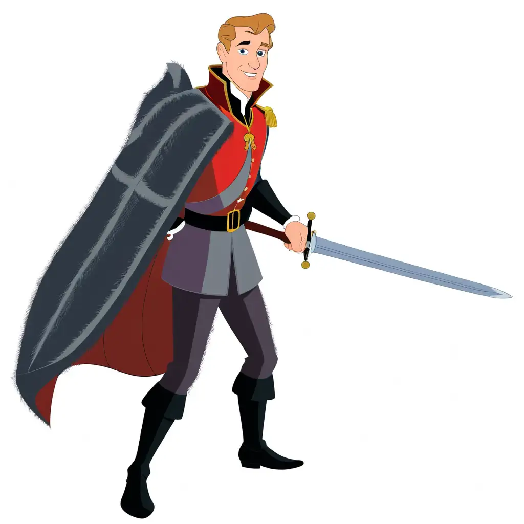 Prince Phillip from disney, young, full body, minimalist, vector art, colored illustration with a black outline.