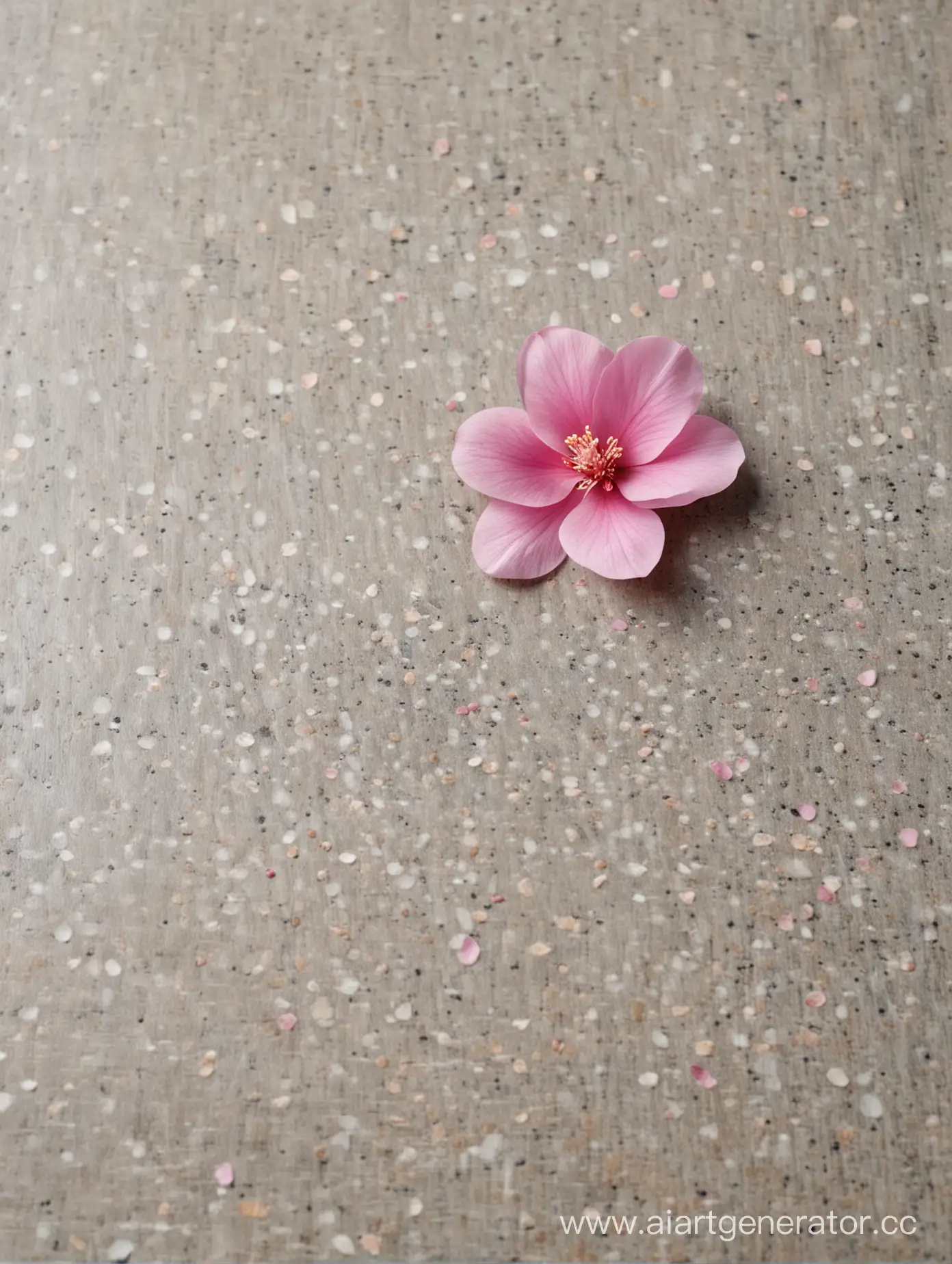 macro textured stone table, some pink petals, center focus, freshness, lightness, minimalism  flowers