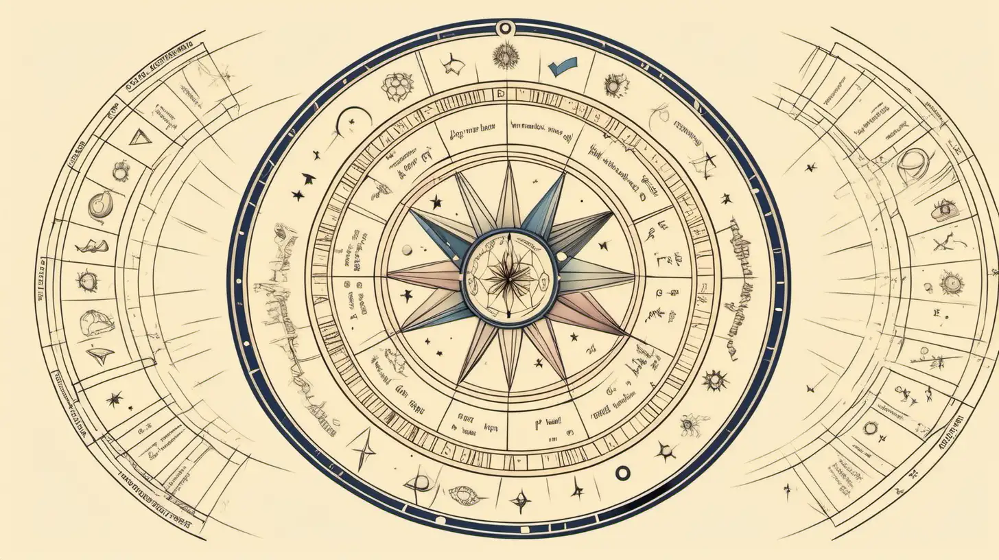 ASTROLOGICAL WHEEL,   Loose lines. Muted color, ADD ribbon style BANNER 