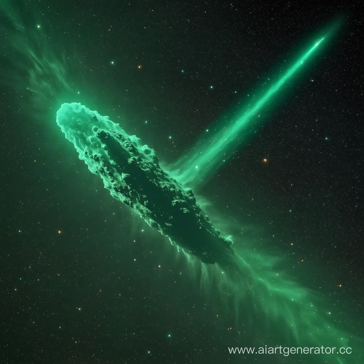 Green-Comet-Soaring-Through-Cosmic-Green-Nebula