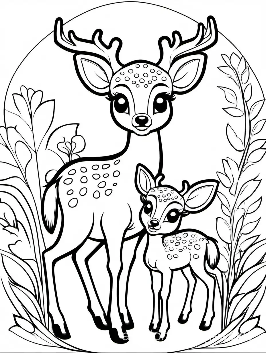 Adorable-Deer-Fawn-and-Baby-Easy-Coloring-Page-for-Kids