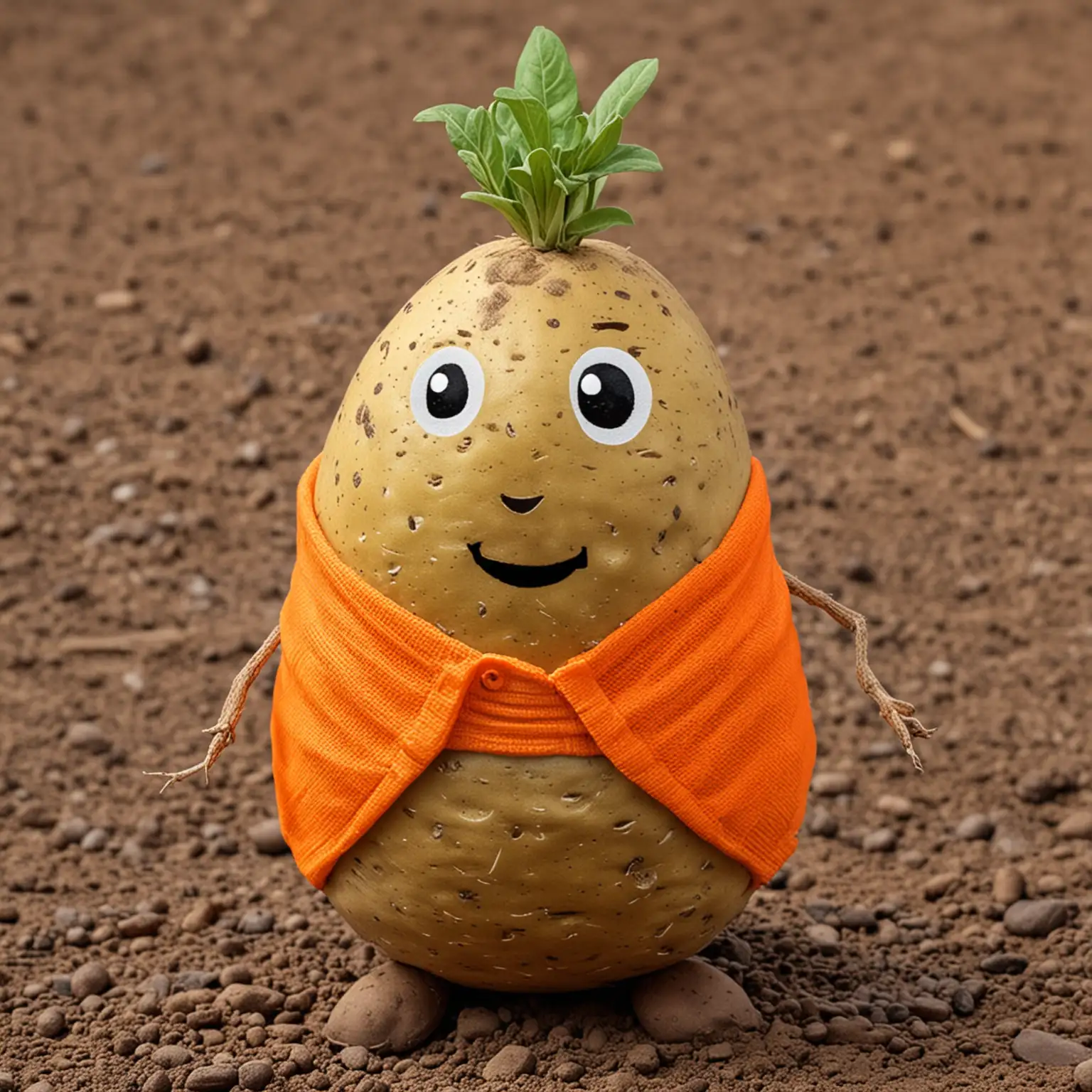 Russet Potato Wearing an Orange Vest