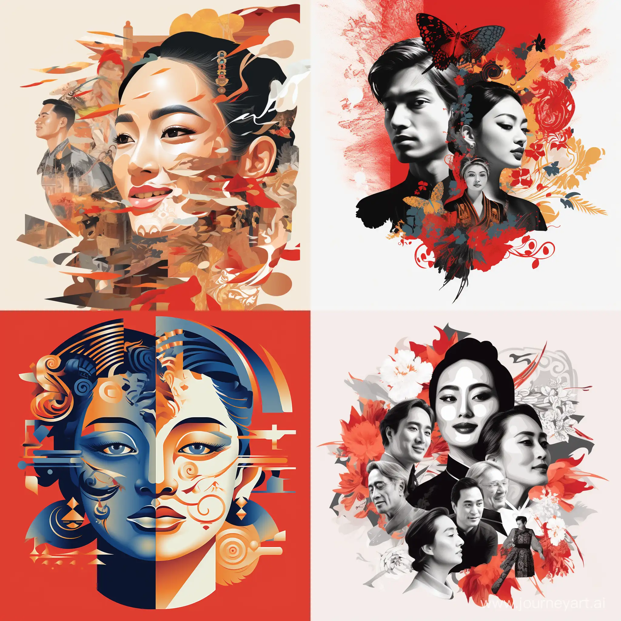 hi-resolution illustration of blend of Indian and Japanese cultures for new year celebrations, negative: dismorphed faces