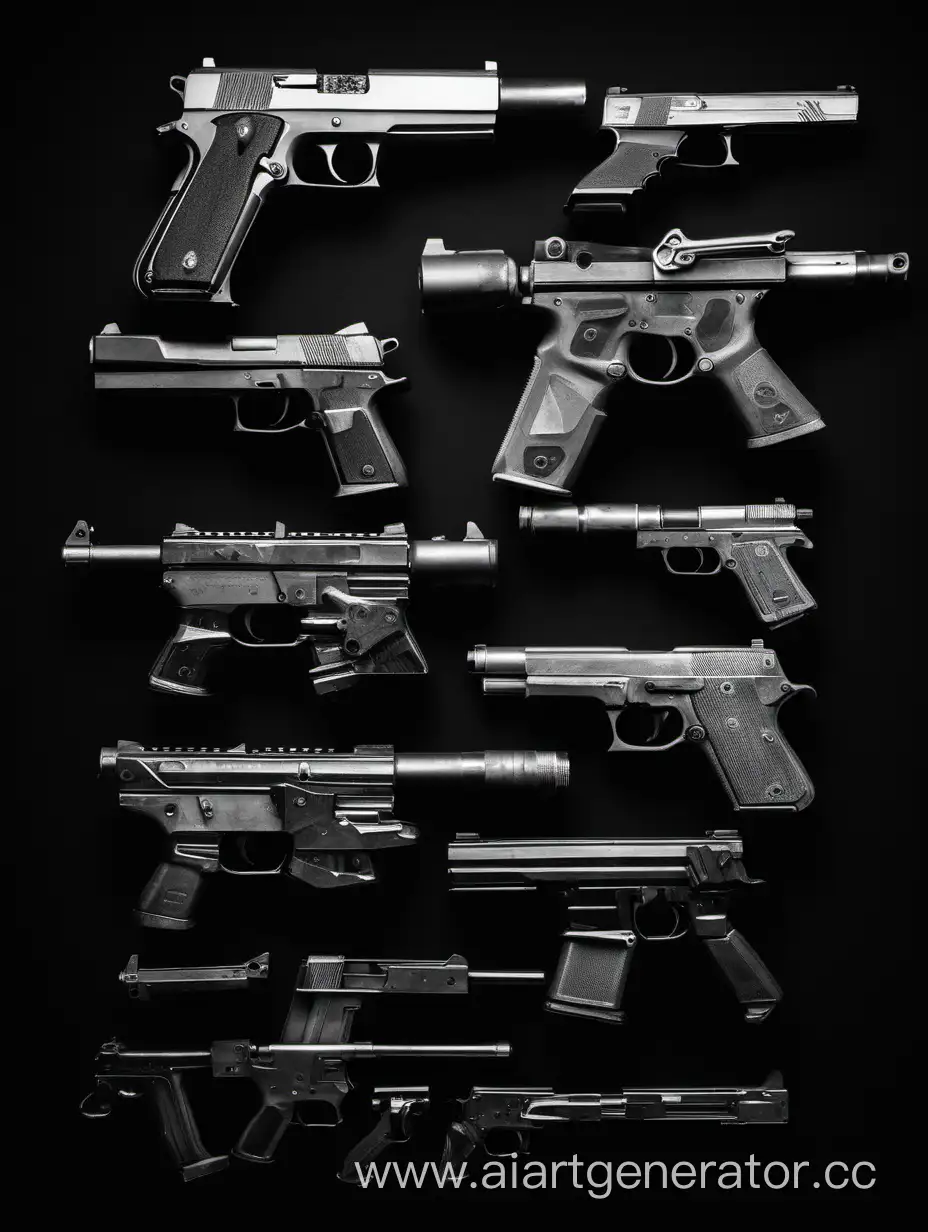 Пистолеты на черном фоне