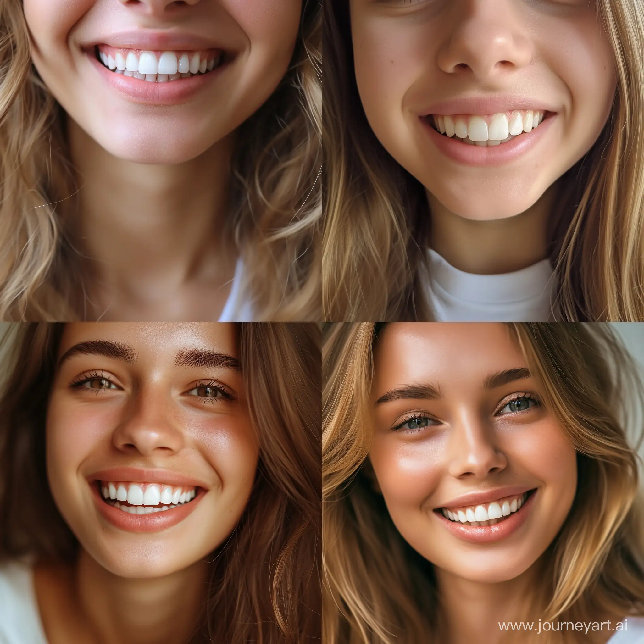 The girl is smiling with clean teeth
