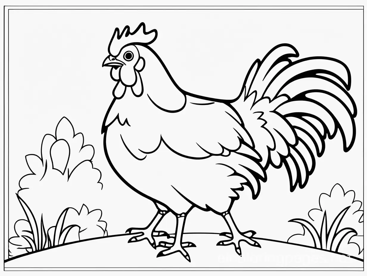 Chicken like square, Coloring Page, black and white, line art, white background, Simplicity, Ample White Space. The background of the coloring page is plain white to make it easy for young children to color within the lines. The outlines of all the subjects are easy to distinguish, making it simple for kids to color without too much difficulty
