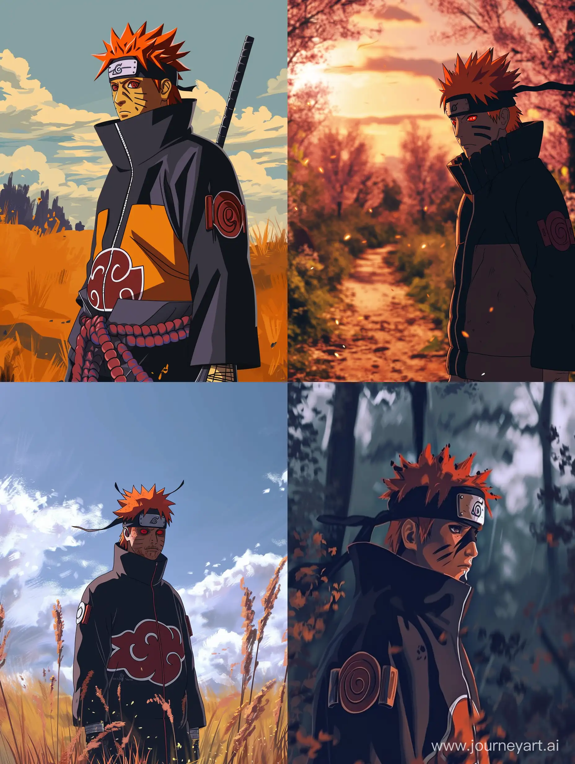 A picture of Pain from Naruto Shippuden inspired by Studio Ghibli Art Style