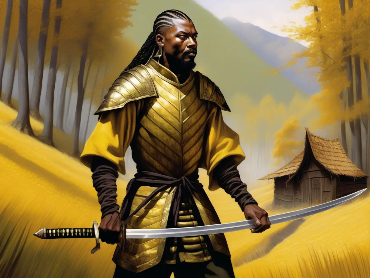 Majestic Black Warrior with TwoHanded Katana in Fantasy Landscape