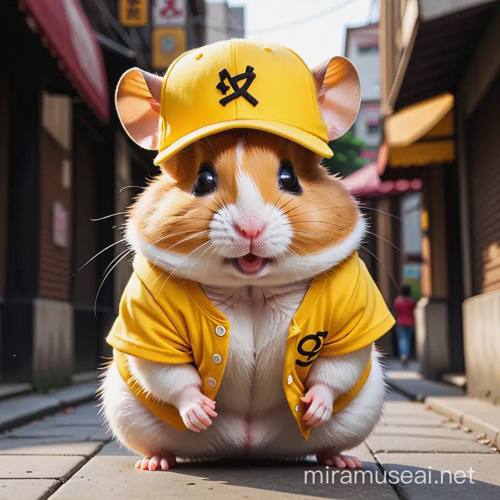The hamster yellow cap and yellow t-shirt hip hop