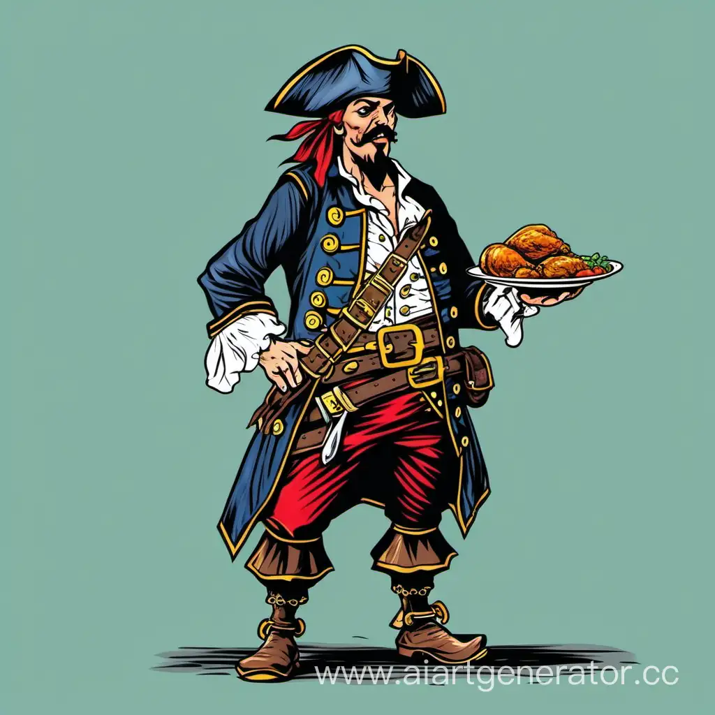 Majestic-Pirate-Enjoying-a-Chicken-Feast-Vector-Illustration