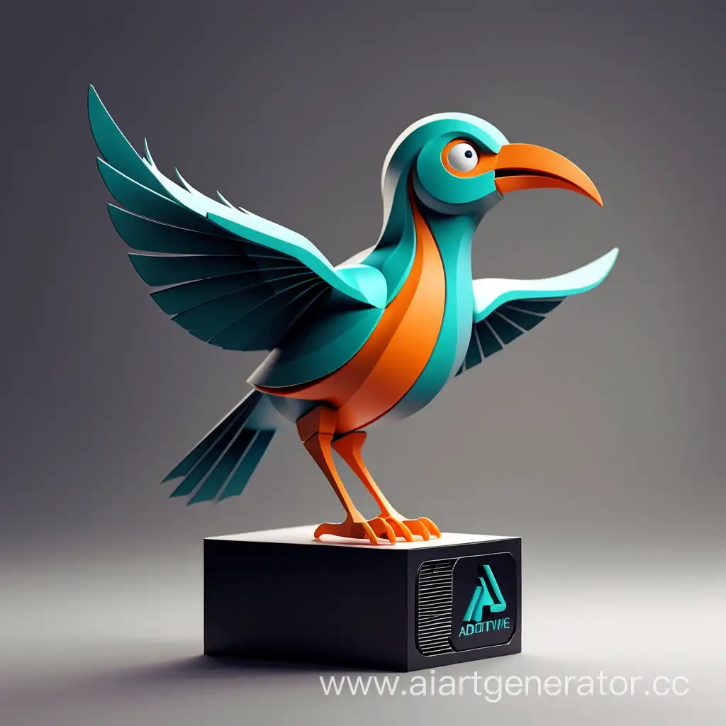 logo for the additive technology studio in the form of a bird on a 3D printer