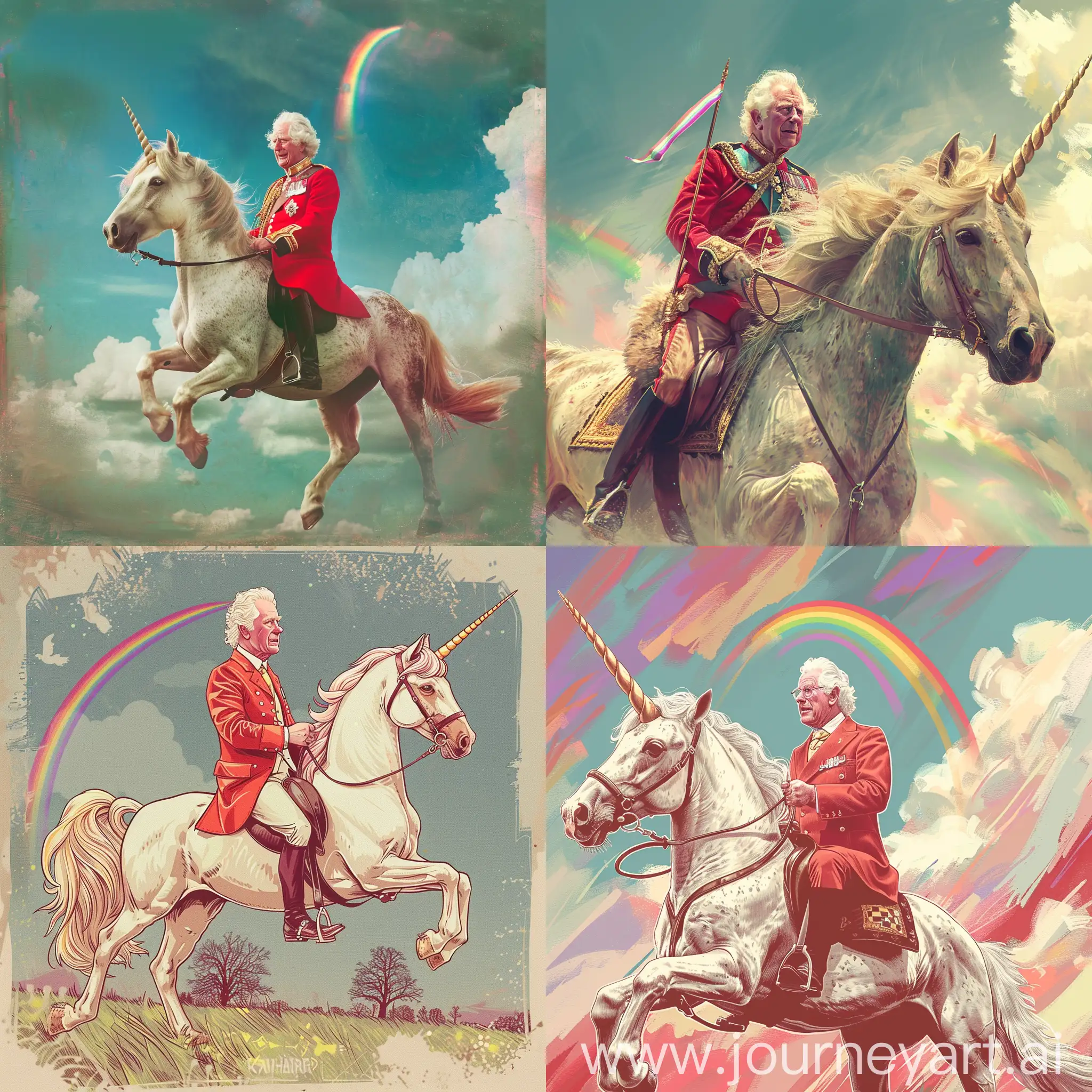 King-Charles-Riding-Unicorn-Farting-Rainbows