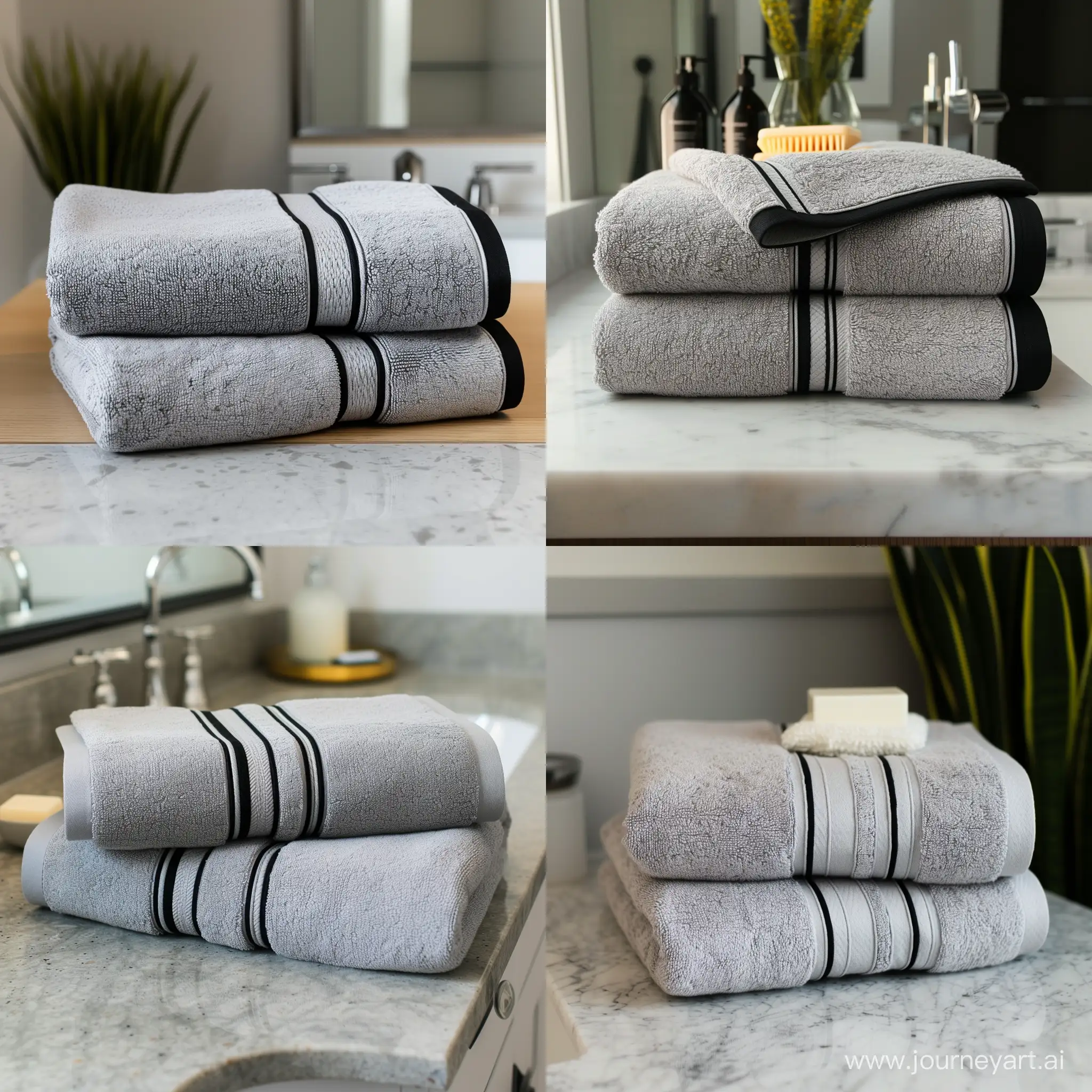 Stylish-Light-Bathroom-Decor-Elegant-Gray-Bath-Towels-with-Black-Trim
